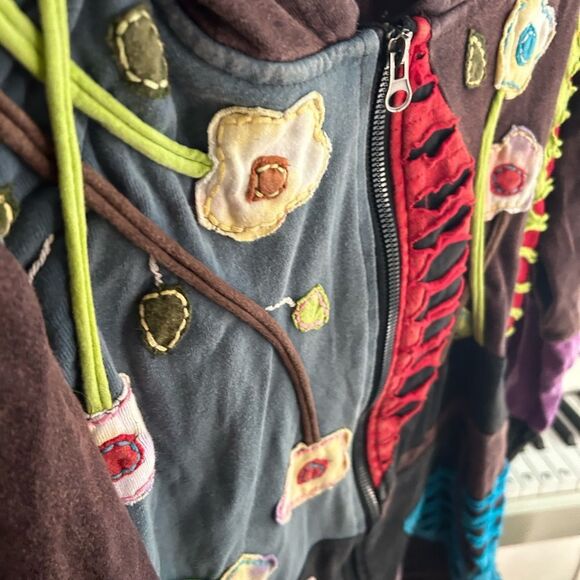 Rising International Boho Multicolor Patchwork Zip Up Hoodie XL - Picture 12 of 16